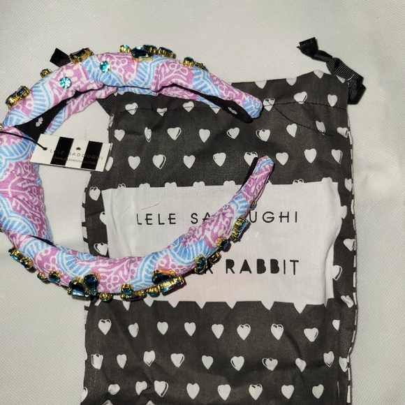 Lele sadoughi x roller rabbit jemima crystal bloom headband nwt fuchcia print - Picture 2 of 4